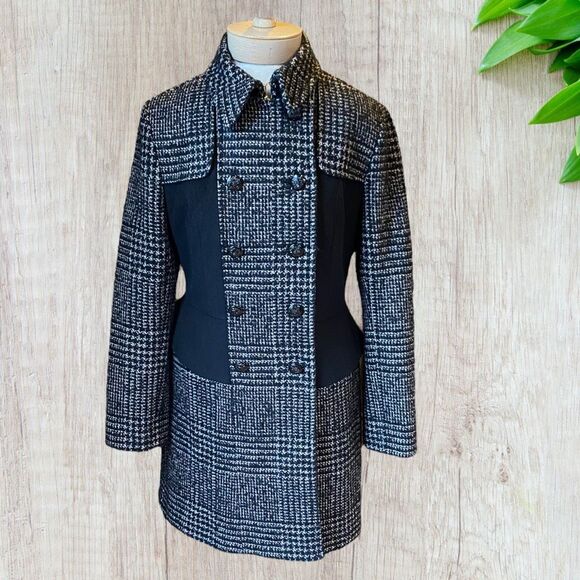 Betsey Johnson Houndstooth Princess Cut Wool Overcoat 8 - Picture 3 of 12